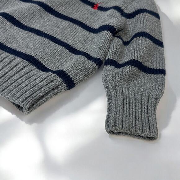 Ralph Lauren Polo Logo Gray Navy Boy's 12 Months Striped Quarter Zip Sweater - Picture 4 of 5